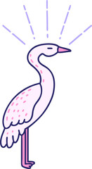illustration of a traditional tattoo style standing stork in bright neon color