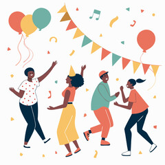 Fototapeta premium Joyful Friends Dancing at a Colorful Party Celebration