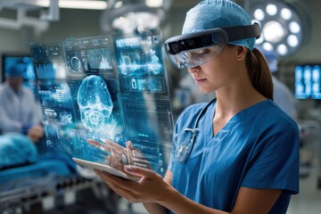Medical professional uses augmented reality technology in a surgical setting for patient care
