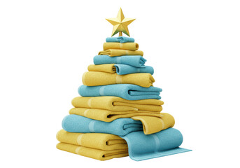 Isolated Christmas Tree Made of Yellow and Blue Towels