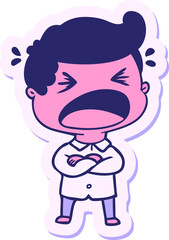 sticker of a cartoon shouting man in bright neon color
