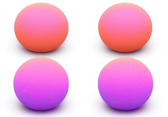 Four gradient spheres of pink and orange, isolated on white