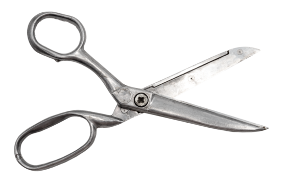 Stationery scissors on a white background for office work. Tailor's or seamstress's scissors