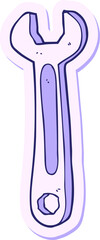 sticker of a cartoon spanner in bright neon color