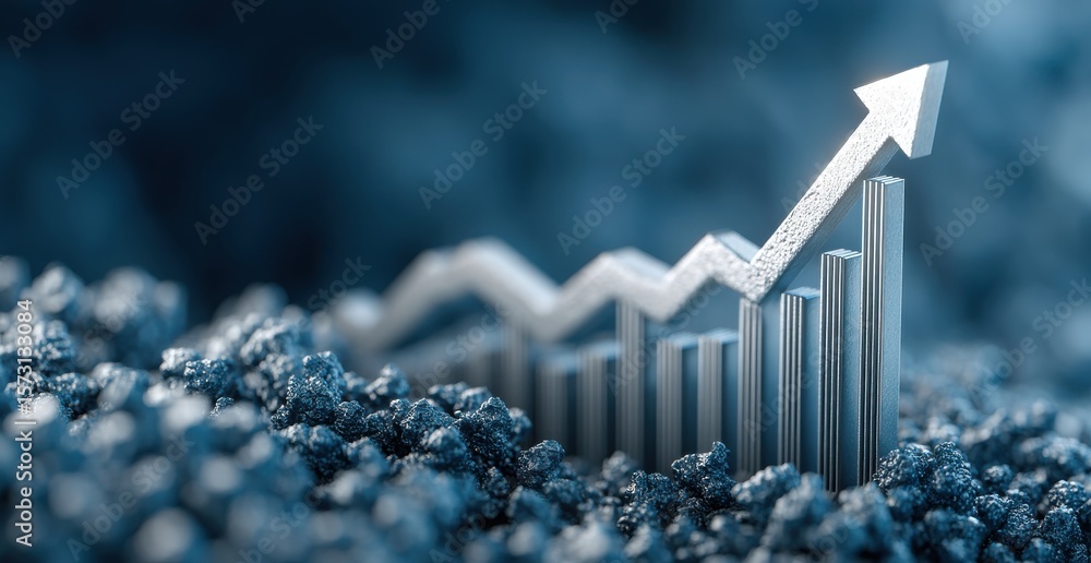 Aufkleber 3d rendering of financial growth concept with rising graph and bar chart