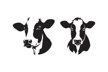 Stylized black and white cow heads facing different directions