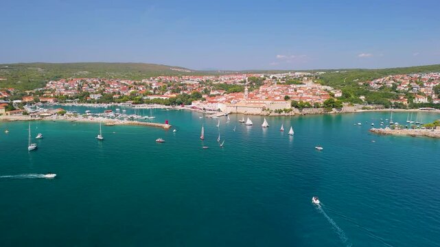Aerial view of harbor with boats and architecture, Croatia.