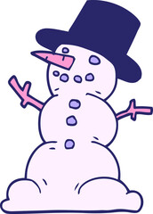 cartoon doodle snowman in bright neon color