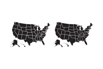 Silhouettes of the united states of america with alaska