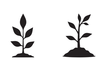 Two simple black silhouettes of young plants growing from the ground © Laboni
