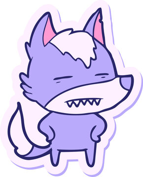Naklejki sticker of a cartoon wolf showing teeth in bright neon color