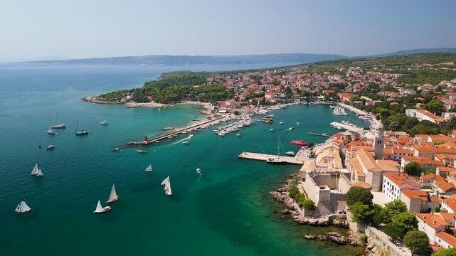 Aerial view of cityscape and harbor, Croatia.