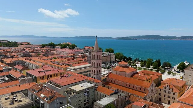 Aerial view of st donatus church and coastal city, Croatia.