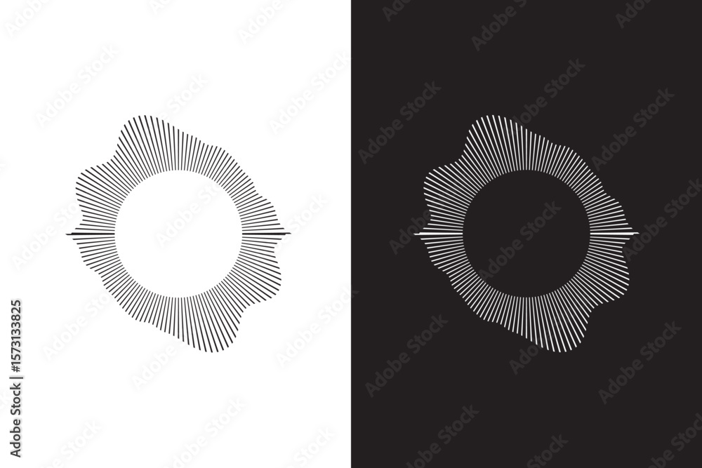 Poster circular sound wave. sound line, radial spectrum, sound equalizer. circular geometric wavy frame. ve