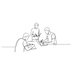 Creative team collaborating on project sketches in minimalist style  