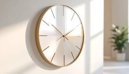Wall Clock with Golden Frame Telling Time in Bright Room