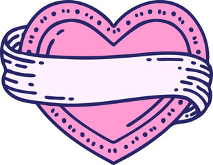 tattoo in traditional style of a heart and banner in bright neon color