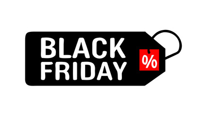 Obraz premium Black Friday sale tag with red percent sign on black background