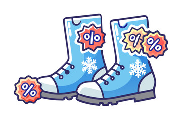 Winter boots with percent tags and snowflakes