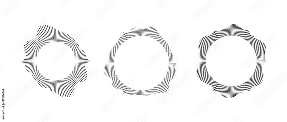Poster circular sound wave. sound line, radial spectrum, sound equalizer. circular geometric wavy frame. ve