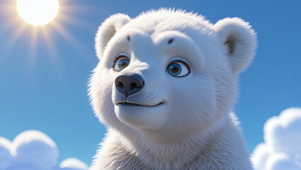 Polar Bear Cub face extreme closeup, 3d render kid illustration