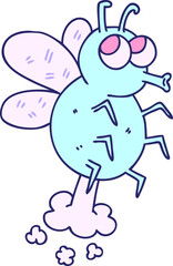 hand drawn quirky cartoon fly in bright neon color