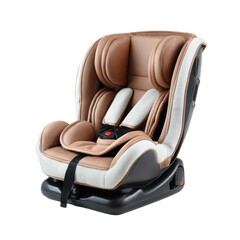 Tan and white car seat with a black base