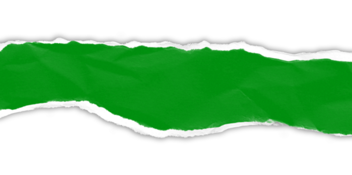 Realistic torn paper edge. Ripped green paper mockup isolated on transparent background. Piece of rip paper PNG. mockup template