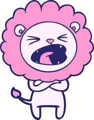 cartoon angry lion in bright neon color