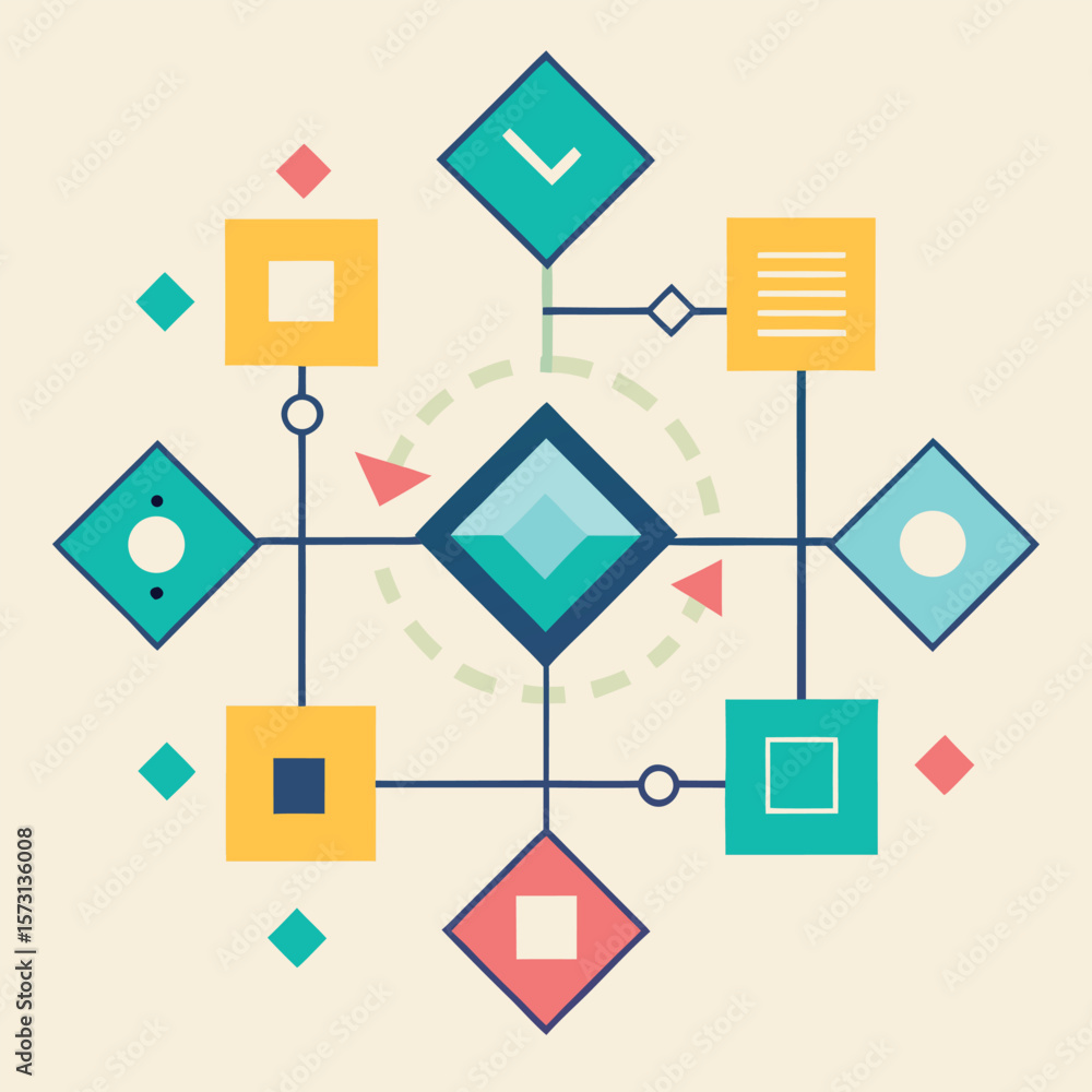 Poster abstract geometric design illustrating connection and information flow across a modern minimalist co