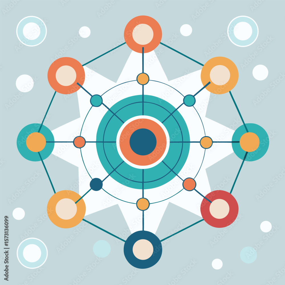 Poster abstract geometric illustration featuring interconnected circles and lines in a minimalist modern st