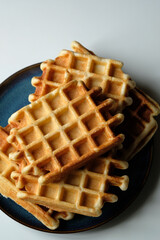 belgian waffles on a plate close-up