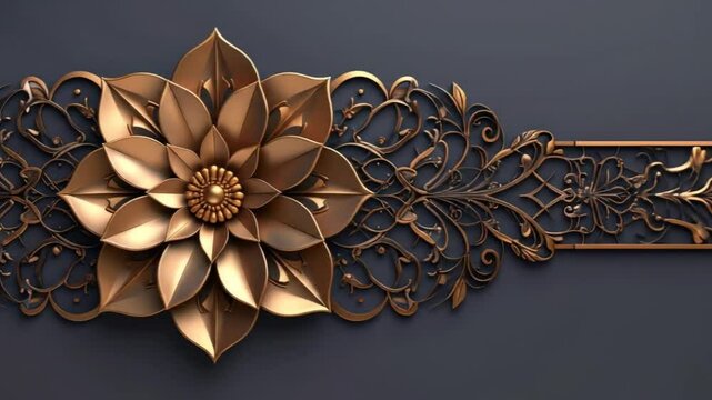 Ornate Gold Flower Design On Dark Background