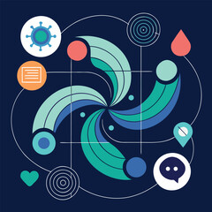 Obraz premium Abstract graphic design elements arranged in a circular pattern for visual communication on a dark blue background