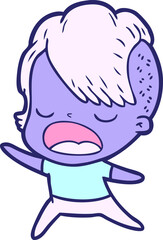 cartoon cool hipster girl talking in bright neon color