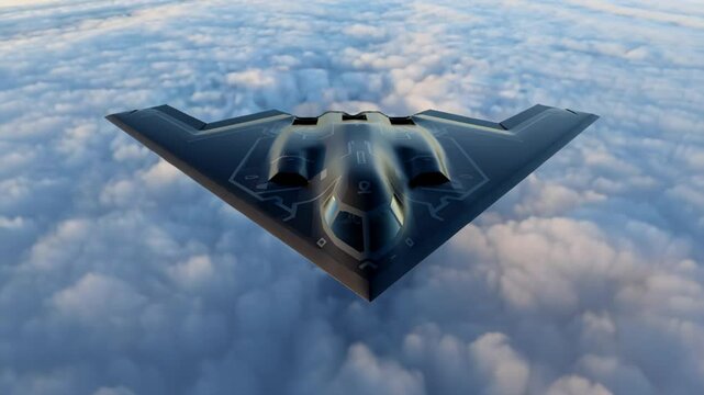 Stealth Bomber Flying Above Clouds B2 Spirit Aircraft Aerial View Strategic Aviation Technology