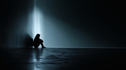 Une femme avec des troubles mentaux, elle est d&eacute;pressive et est recroquevill&eacute;e sur elle m&ecirc;me