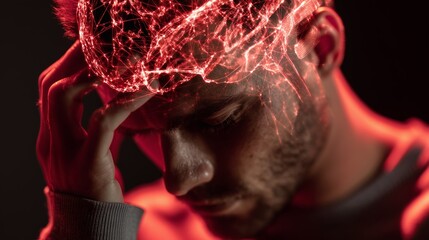 Un homme avec des troubles mentaux, il est dépressif et a des maux de tête
