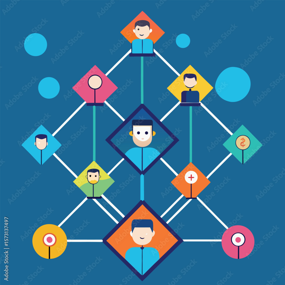 Aufkleber abstract representation of business team and collaboration with icons and network concept