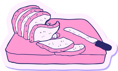 sticker of a cartoon sliced bread in bright neon color