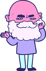 cartoon man with beard frowning in bright neon color