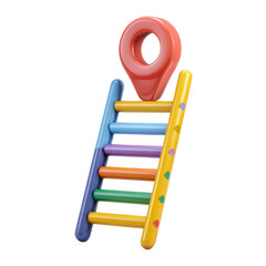 Colorful ladder with a red marker on top of it