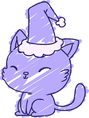 Christmas Cat Chalk Drawing in bright neon color