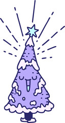 illustration of a traditional tattoo style happy christmas tree in bright neon color