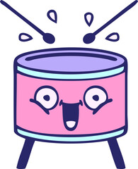 cute cartoon of a drum in bright neon color