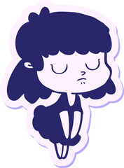 sticker of a cartoon indifferent woman in bright neon color