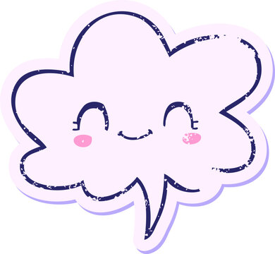 Naklejki cute cartoon face with speech bubble distressed distressed old sticker in bright neon color