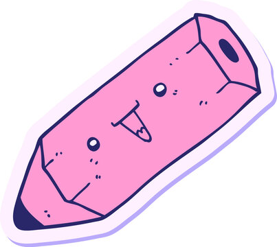 Naklejki sticker of a cute cartoon pencil in bright neon color
