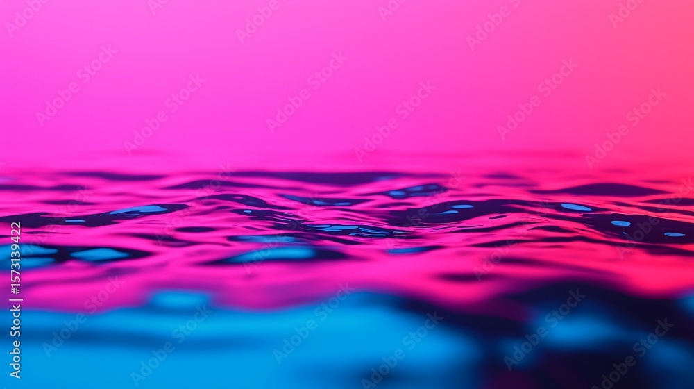 Poster close-up of water surface with vibrant pink and blue lighting creating a smooth, reflective texture 