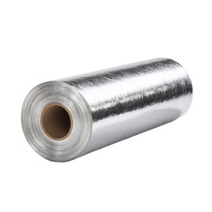 Silver roll of foil is on a white background
